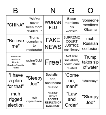 Trump v Biden Bingo Card
