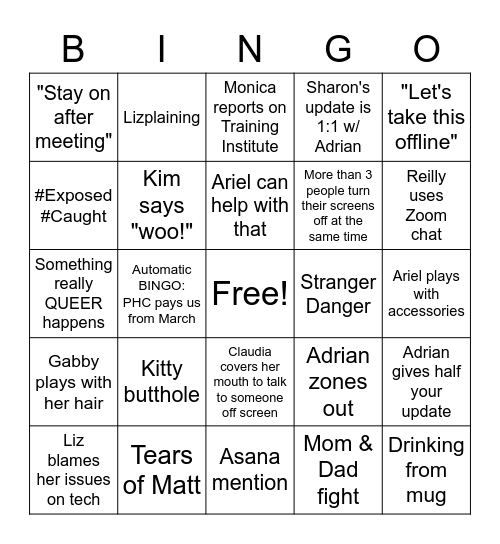 BONGO Bingo Card