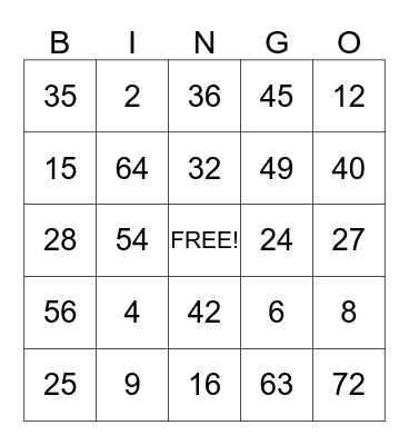 Multiplication Bingo  Bingo Card