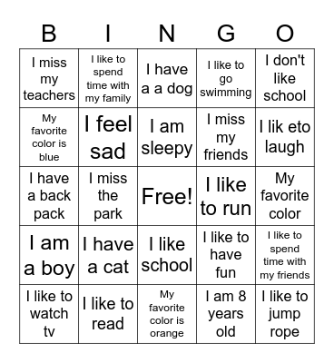 SAM CAMP Bingo Card