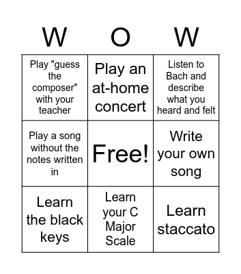 Zoe's Musical Bingo Card