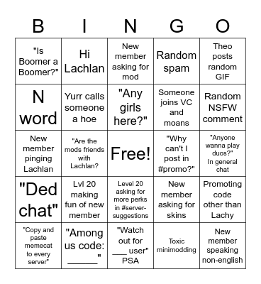 Lachy's Server Bingo Card
