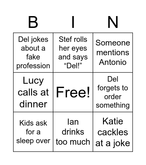 Medina - Miller date night Bingo Card