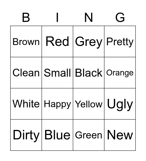 Colores y Adjetivos Bingo Card
