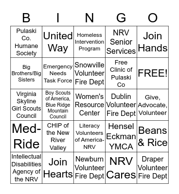 United Way Bingo Card