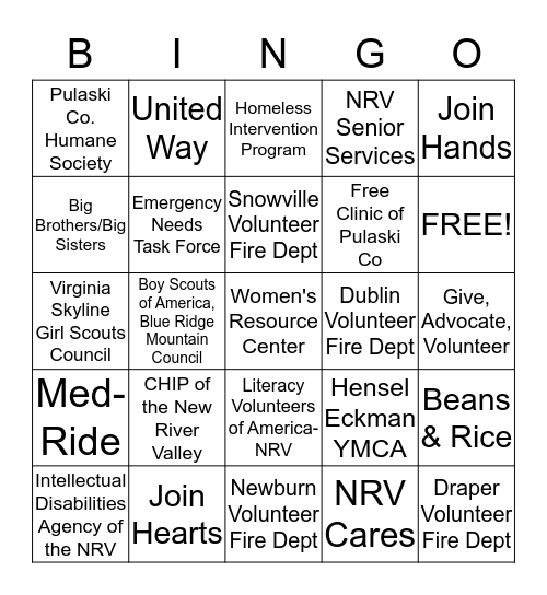 United Way Bingo Card