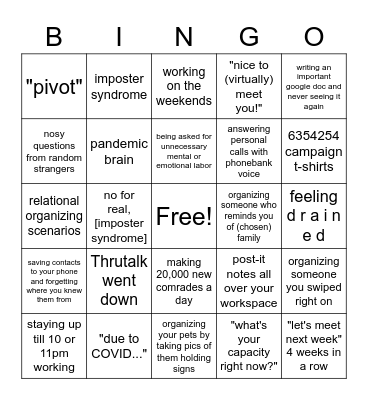 Organizer Bingo: Blackout Edition Bingo Card