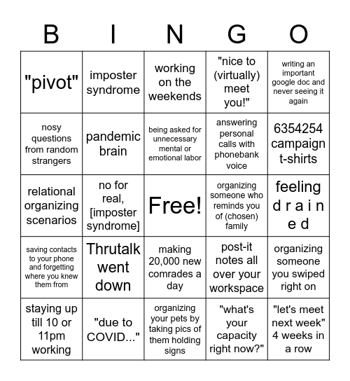 Organizer Bingo: Blackout Edition Bingo Card