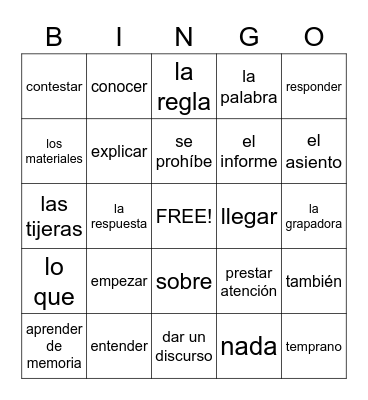 Realidades 2 Cap1A Bingo Card