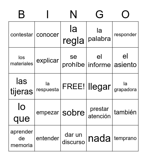 Realidades 2 Cap1A Bingo Card