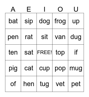Vowel Bingo Card