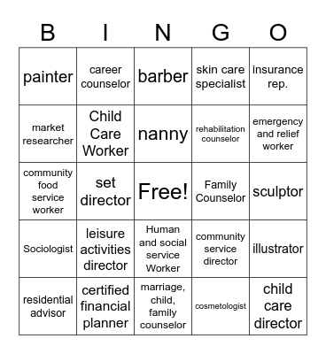 Human Services Career Cluster Bingo Card