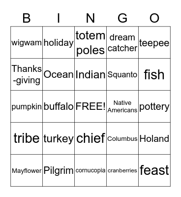 Thanksgiving Words Bingo Card