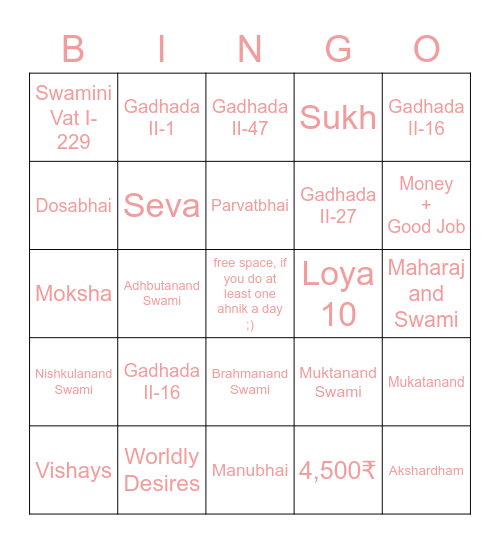 Ghosthi Bingo Card