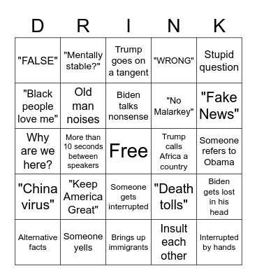 Presidential Debate Bingo Card