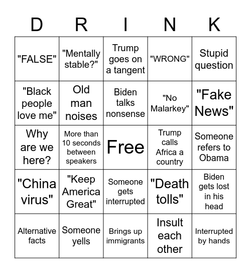 Presidential Debate Bingo Card