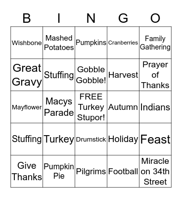 Thanksgiving Bingo Card