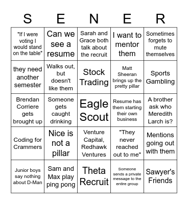 Senior Bingo Card