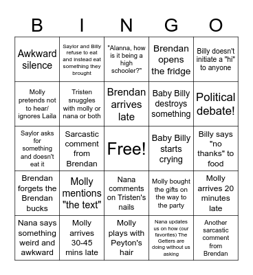 O'Brien Family Bingo Card