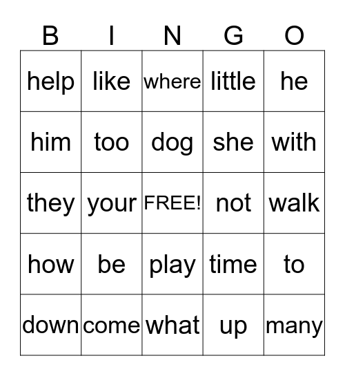 Sight Words C Bingo Card