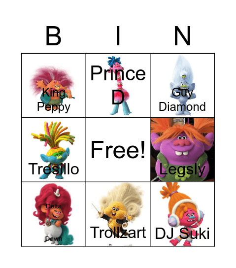Trolls Bingo Card