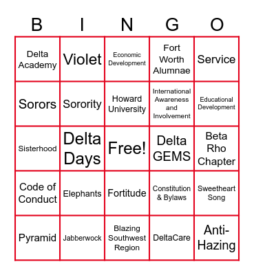 Delta Bingo Card