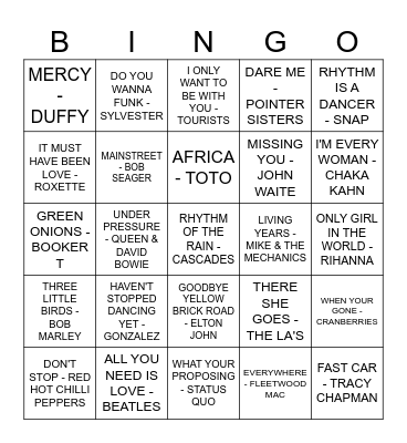 TREETOP BAR & GRILL Bingo Card