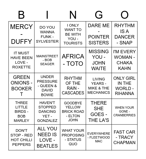 TREETOP BAR & GRILL Bingo Card