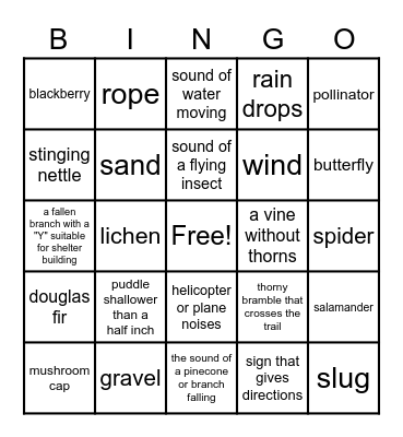 PNW Nature Walk Bingo Card