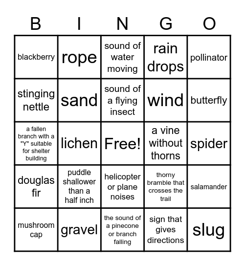 PNW Nature Walk Bingo Card