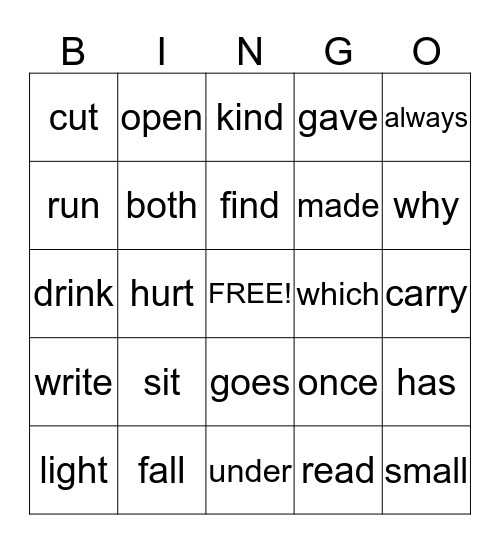 Dolch Words 190 - 160 Bingo Card