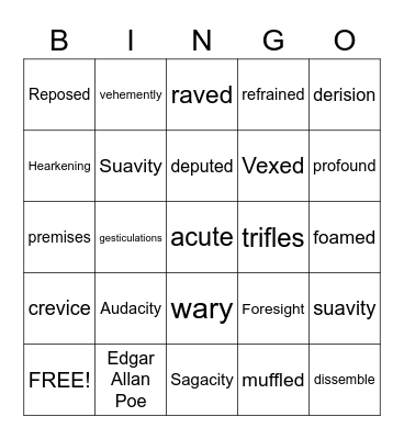 "Tell-Tale Heart" Vocabulary Bingo Card