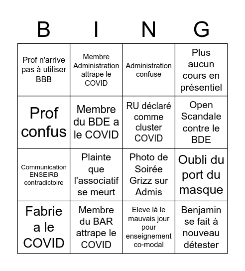 Corobingo ! Bingo Card
