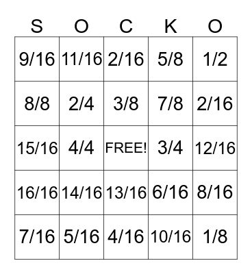 Fraction/Socket BINGO Card