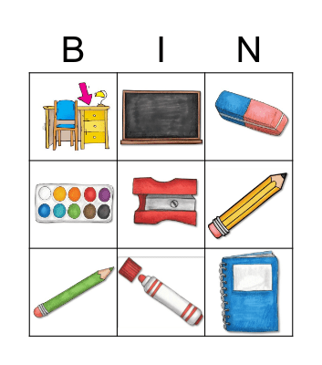 Bingo : School Supplies Bingo Card