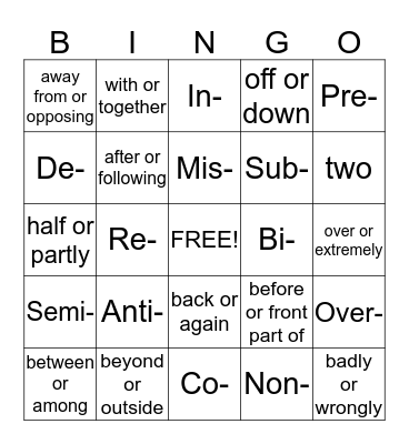 Prefix Bingo Card