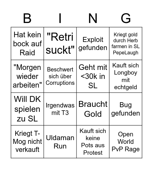 Xillin Bingo Card