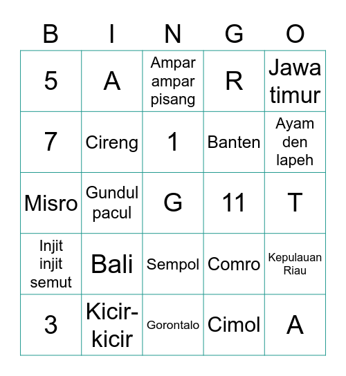 Bingo Tata Bingo Card