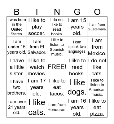 INTRODUCTIONS! Bingo Card