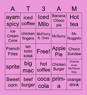 Ayasha Sayang Ale Bingo Card
