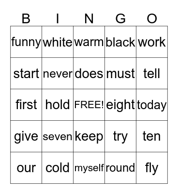 Dolch Words 159 - 129 Bingo Card