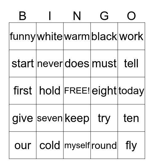 Dolch Words 159 - 129 Bingo Card