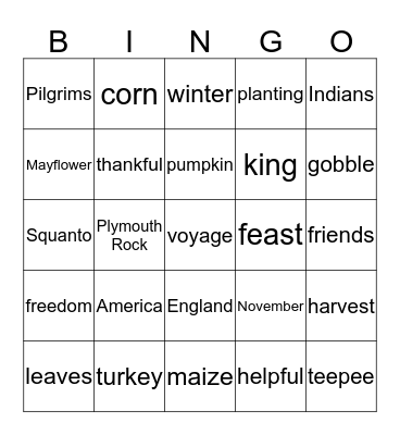 Thanksgiving Bingo Card