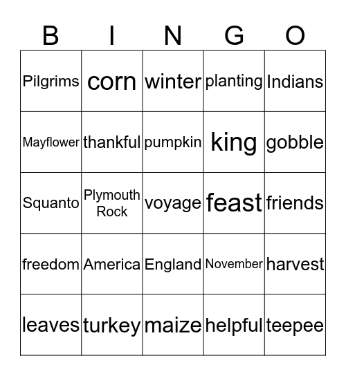 Thanksgiving Bingo Card