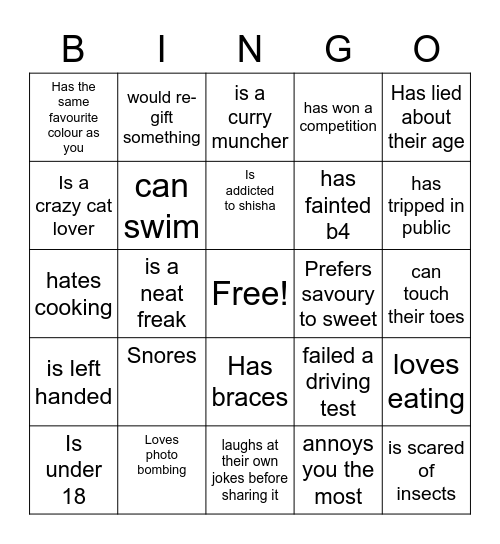 Bingo: find someone who.. Bingo Card