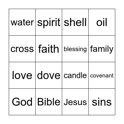 Baptism Bingo Card