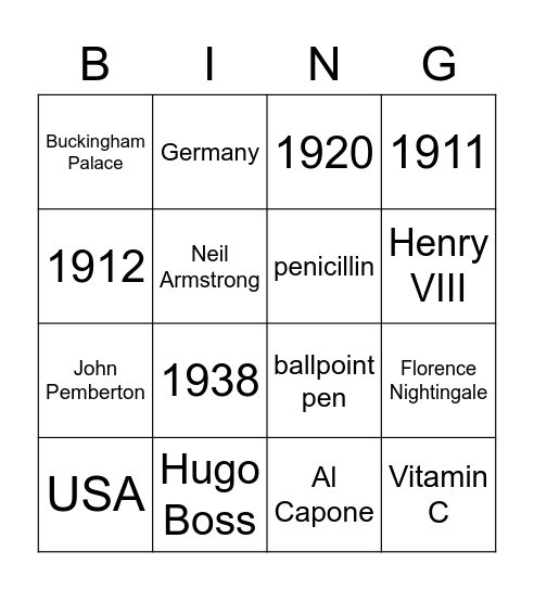 Definitions Bingo Card