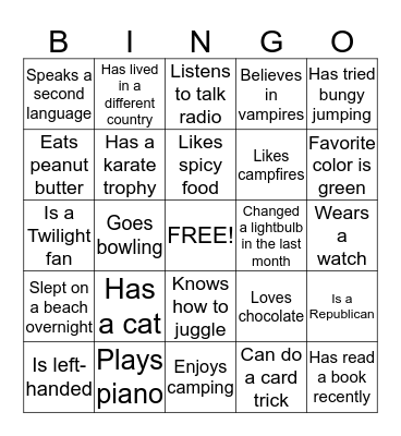 People Bingo Card