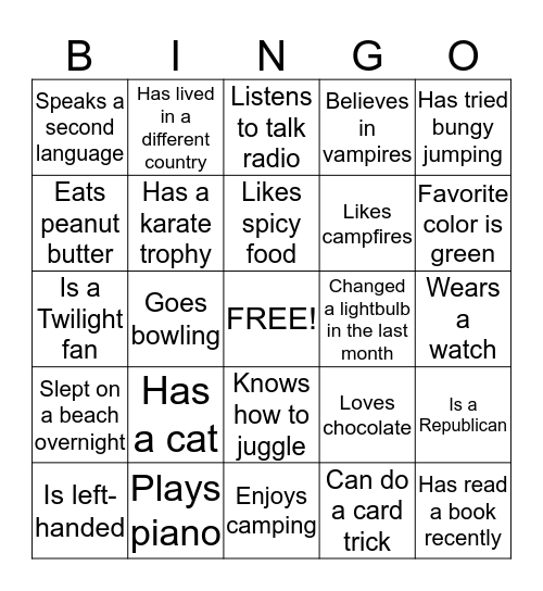 People Bingo Card