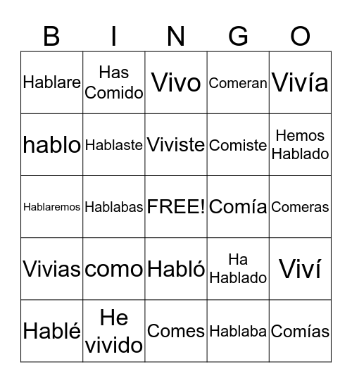 25 formas Bingo Card